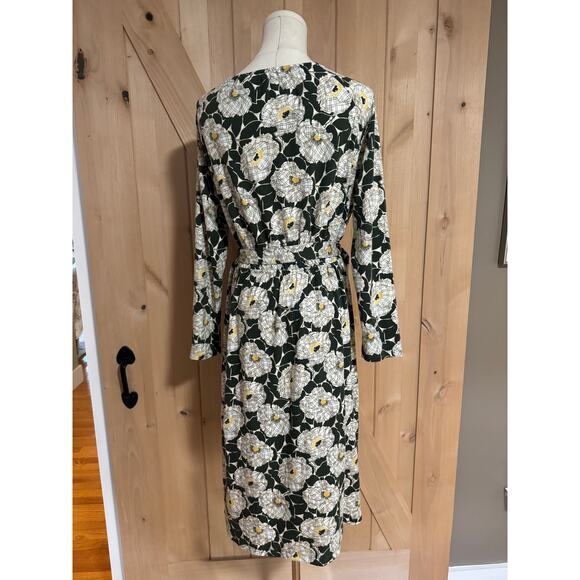 Lands End | Green Floral Cotton Wrap Midi Dress | Size Medium 10-12 - Picture 6 of 15